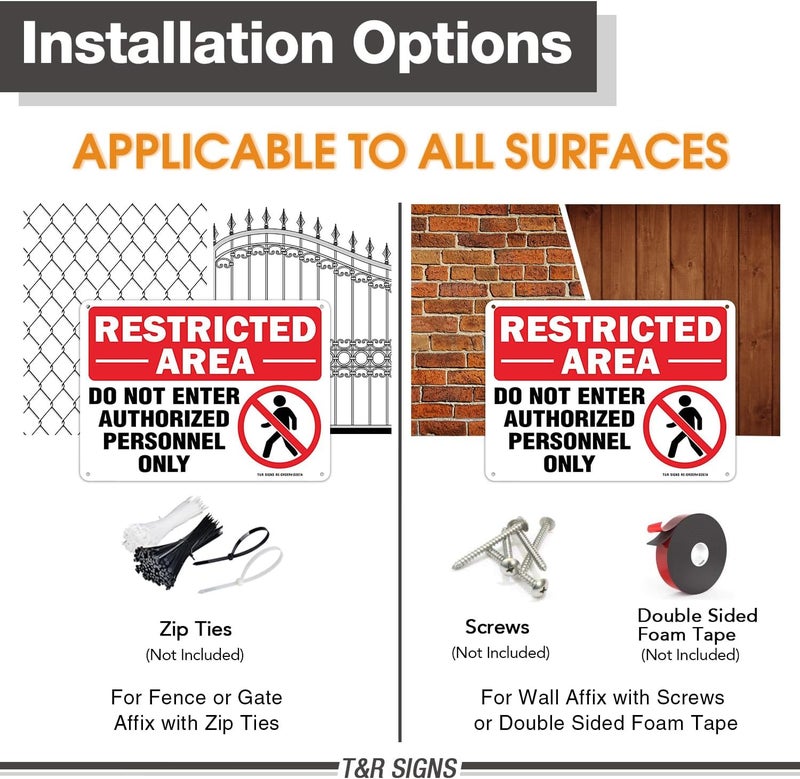TR Restricted Area Do Not Enter Authorized Personnel Only Sign - 4 Pack - 10 x 7 Inches Rust Free .040 Aluminum - UV Protected, Waterproof, Weatherproof and Fade Resistant - 4 Pre-drilled Holes - Image 3